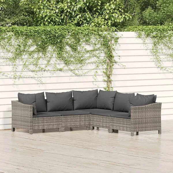 Garden lounge set 5 pcs with cushions Grey Poly rattan