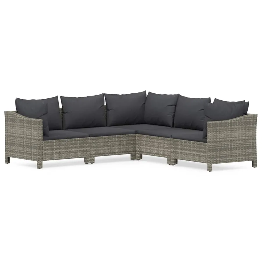 Garden lounge set 5 pcs with cushions Grey Poly rattan - 2