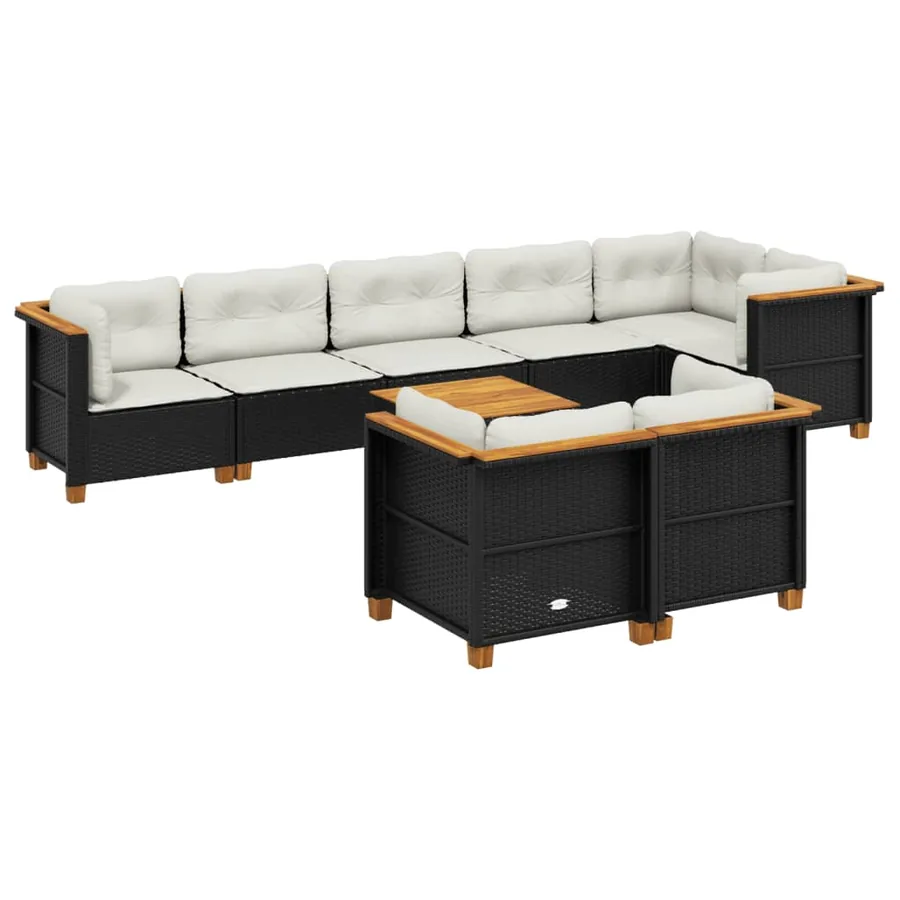 Salon de jardin 9 pcs avec coussins noir résine tressée - 2
