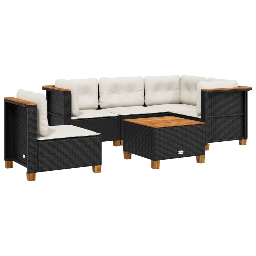 Salon de jardin 6 pcs avec coussins noir résine tressée - 2