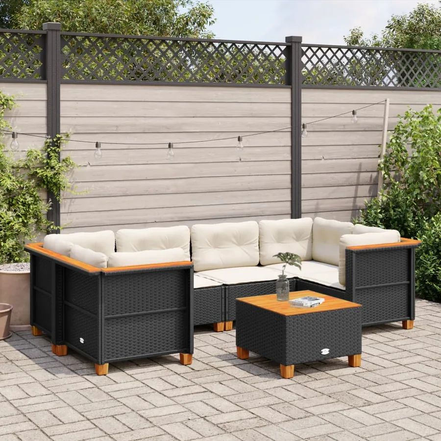 Salon de jardin 7 pcs avec coussins noir résine tressée 63,5 x 63,5 x 62 cm - 64,2 kg