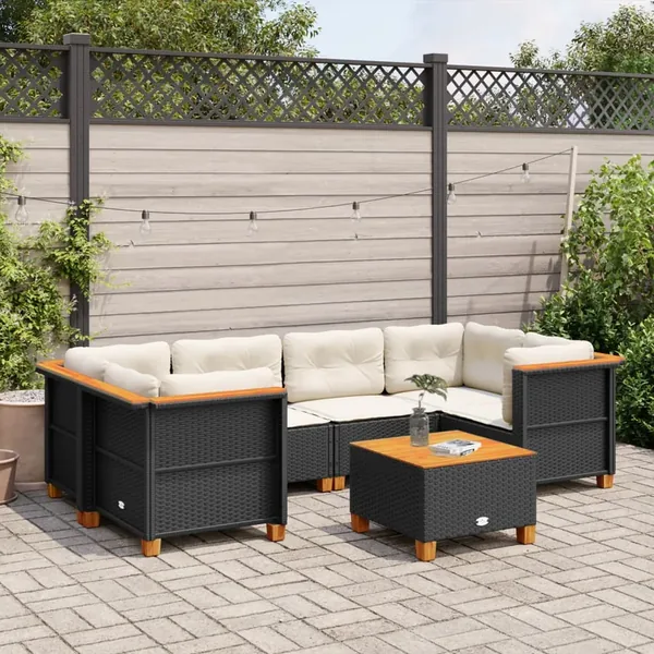 Salon de jardin 7 pcs avec coussins noir résine tressée 63,5 x 63,5 x 62 cm - 64,2 kg