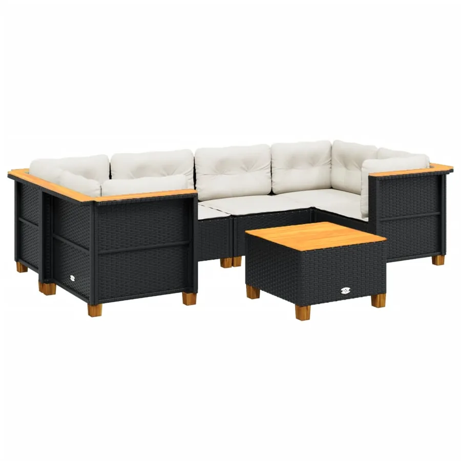 Salon de jardin 7 pcs avec coussins noir résine tressée 63,5 x 63,5 x 62 cm - 64,2 kg - 2