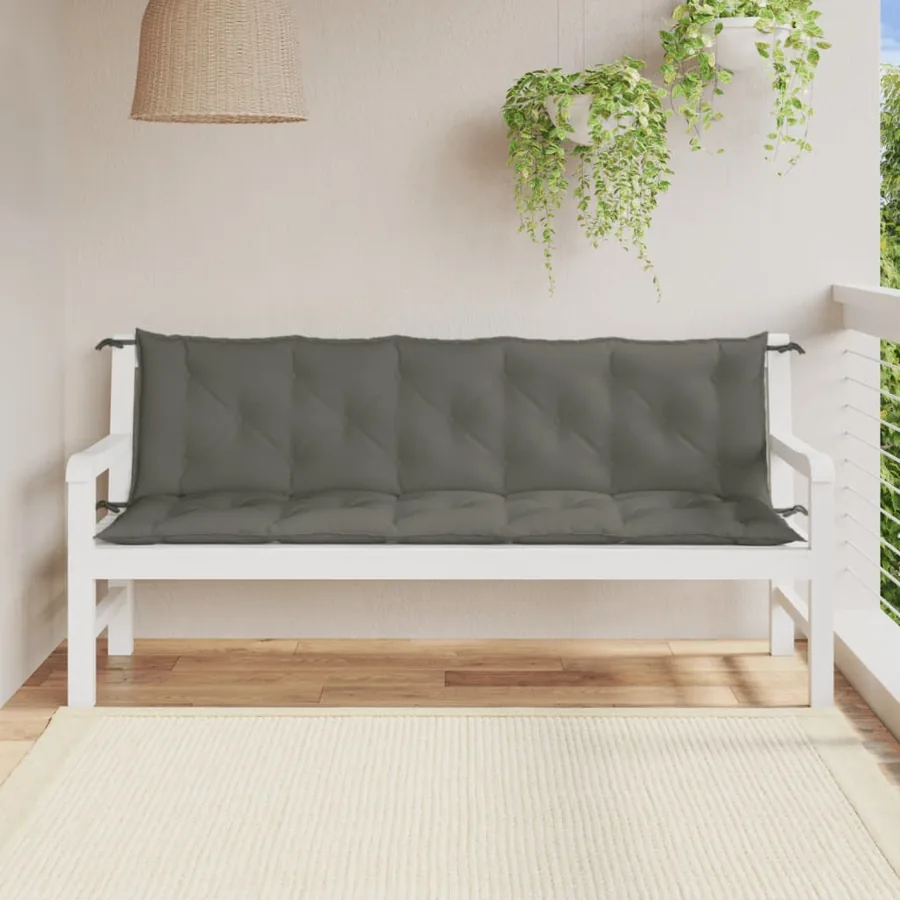 Coussins de banc de jardin lot de 2 gris foncé mélangé tissu - 3