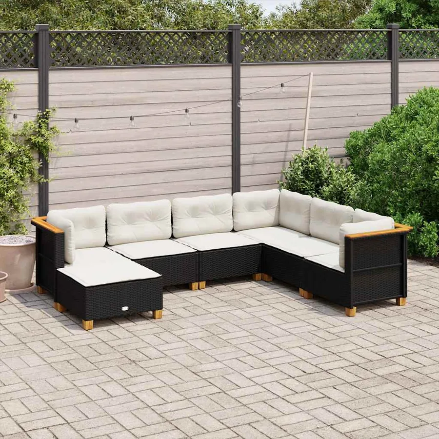 Salon de jardin 7 pcs avec coussins noir résine tressée 63,5 x 63,5 x 62 cm - 63,0 kg
