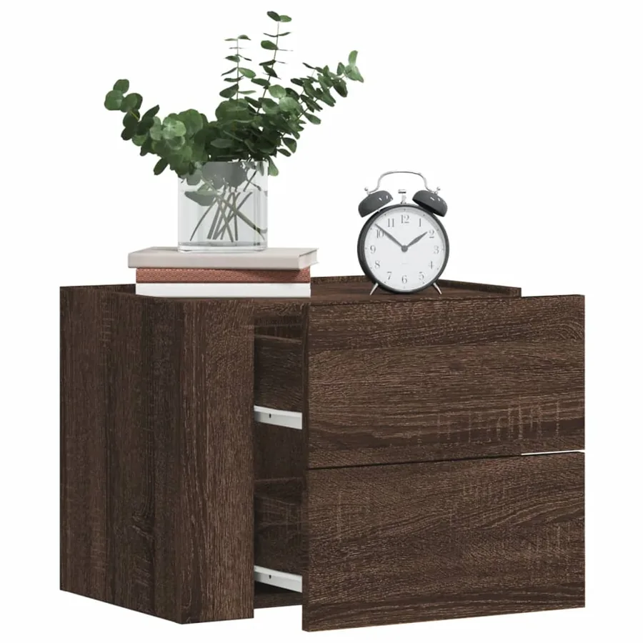 Table de chevet murale chêne marron 45x30x35 cm - 3
