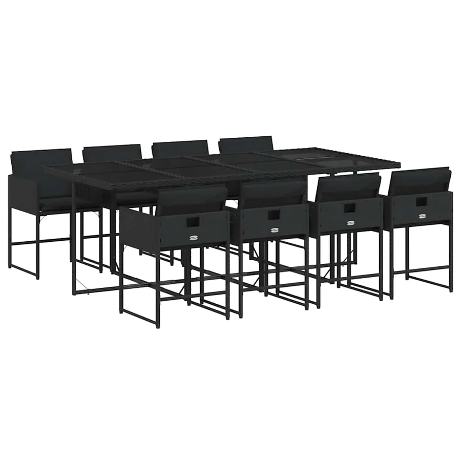 Ensemble à manger de jardin 9pcs coussins noir résine tressée - 2