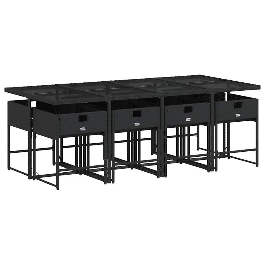Ensemble à manger de jardin 9pcs coussins noir résine tressée - 5