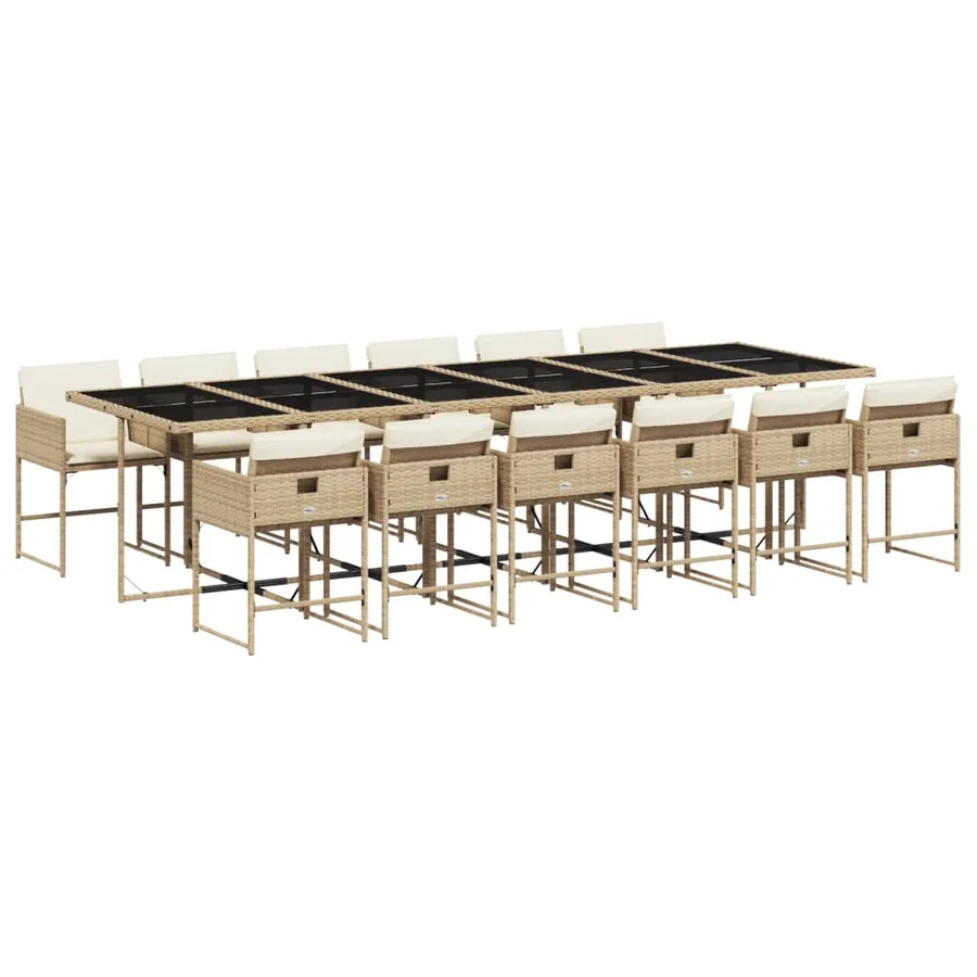 Ensemble à manger de jardin et coussins 13 pcs beige - 2