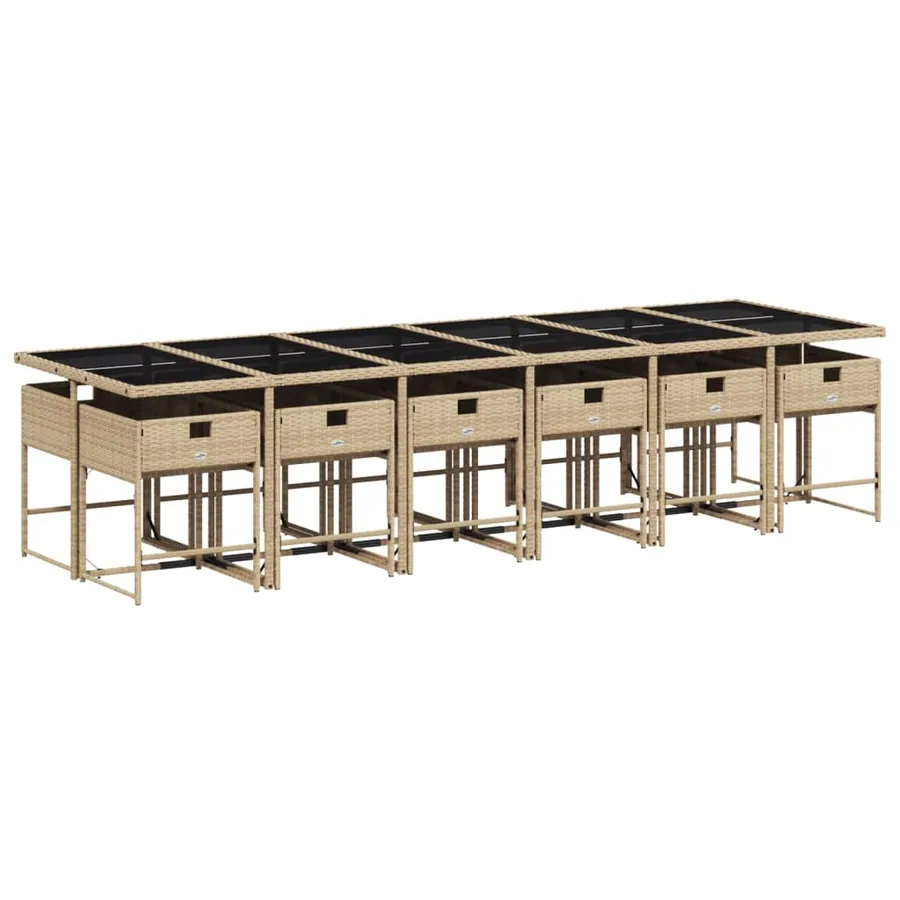 Ensemble à manger de jardin et coussins 13 pcs beige - 5