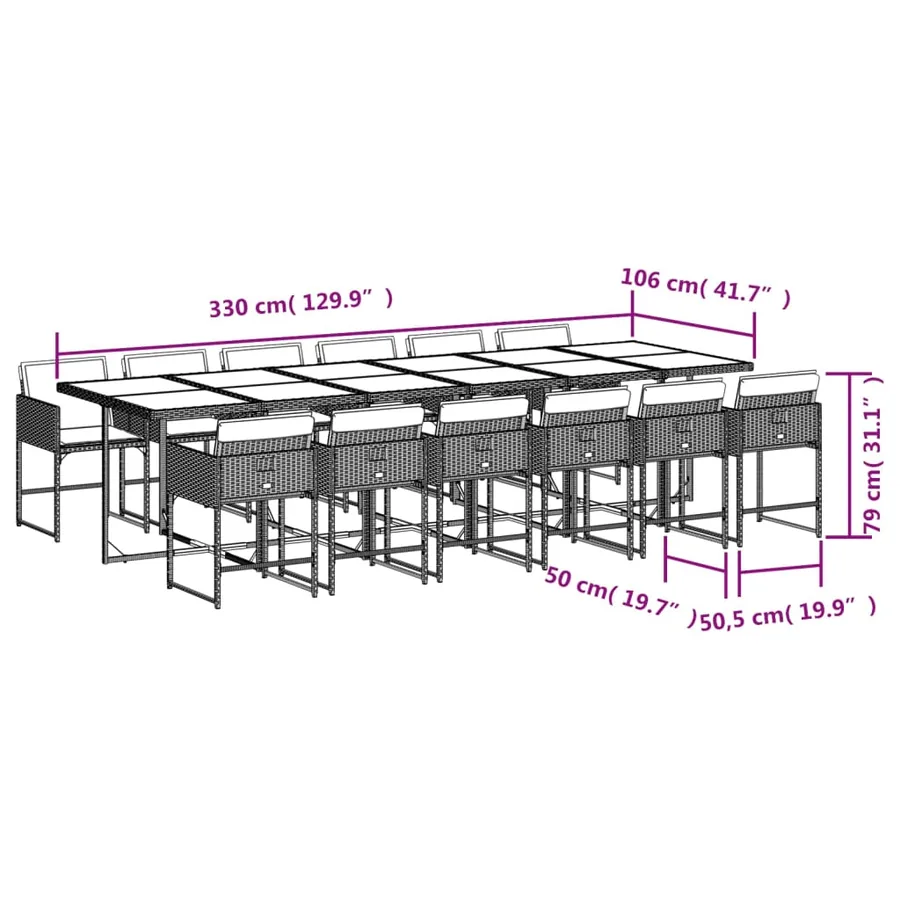 Ensemble à manger de jardin et coussins 13 pcs beige - 9