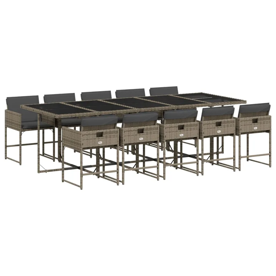 Ensemble à manger de jardin 11pcs avec coussins gris poly rotin - 2