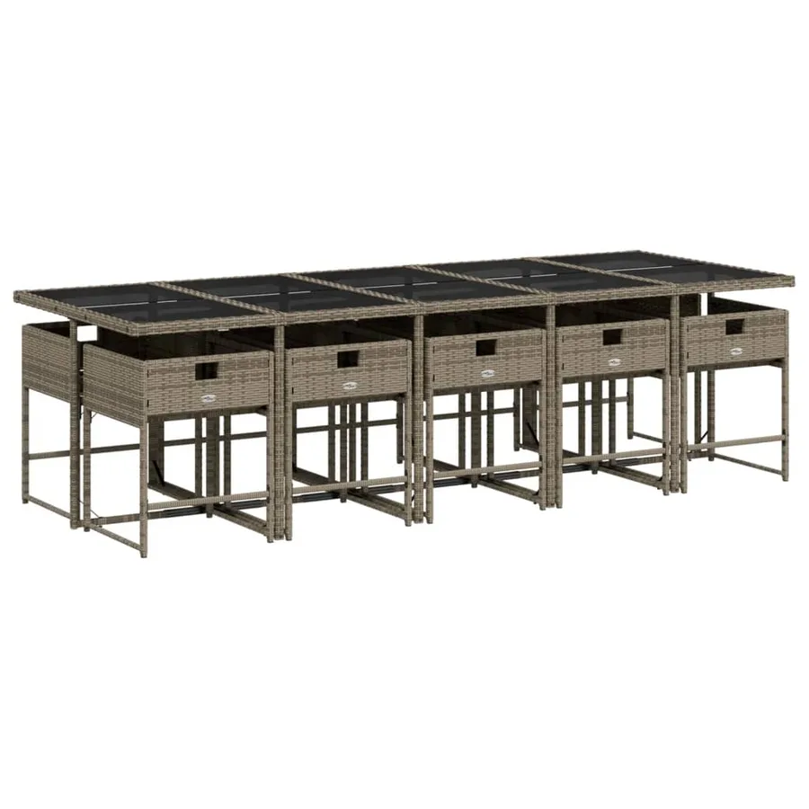Ensemble à manger de jardin 11pcs avec coussins gris poly rotin - 5