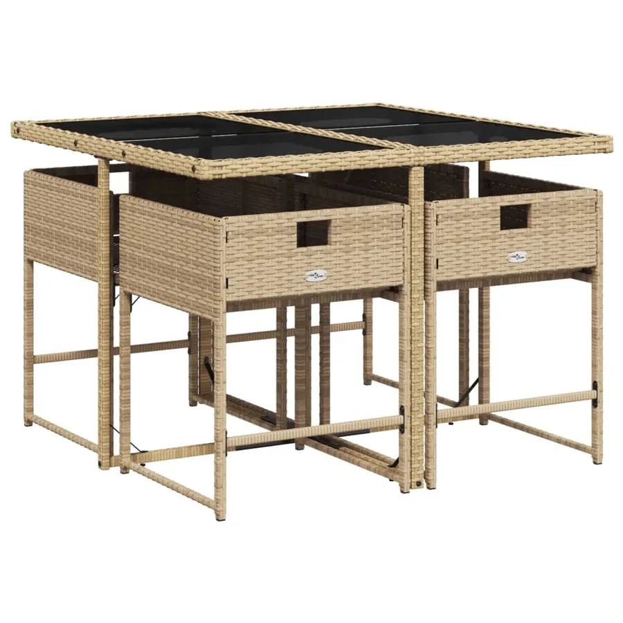 Ensemble à manger de jardin avec coussins 5pcs Beige poly rotin - 4