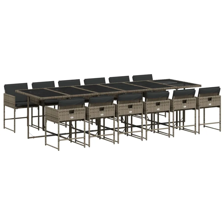 Ensemble à manger de jardin coussins 13 pcs gris résine tressée - 2