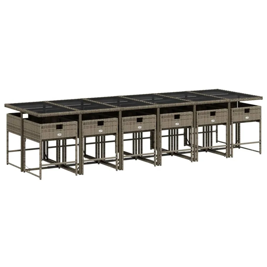 Ensemble à manger de jardin coussins 13 pcs gris résine tressée - 3