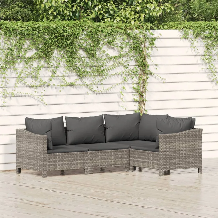 4 pcs Garden Lounge Set with Cushions Grey Poly Rattan