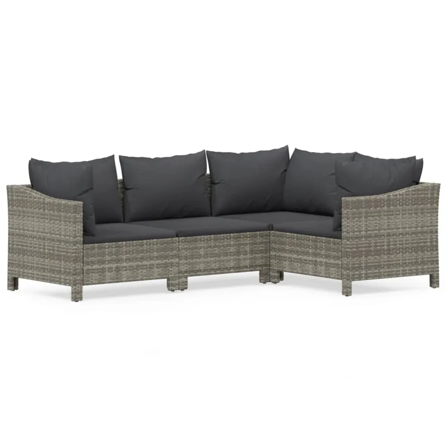 4 pcs Garden Lounge Set with Cushions Grey Poly Rattan - 2