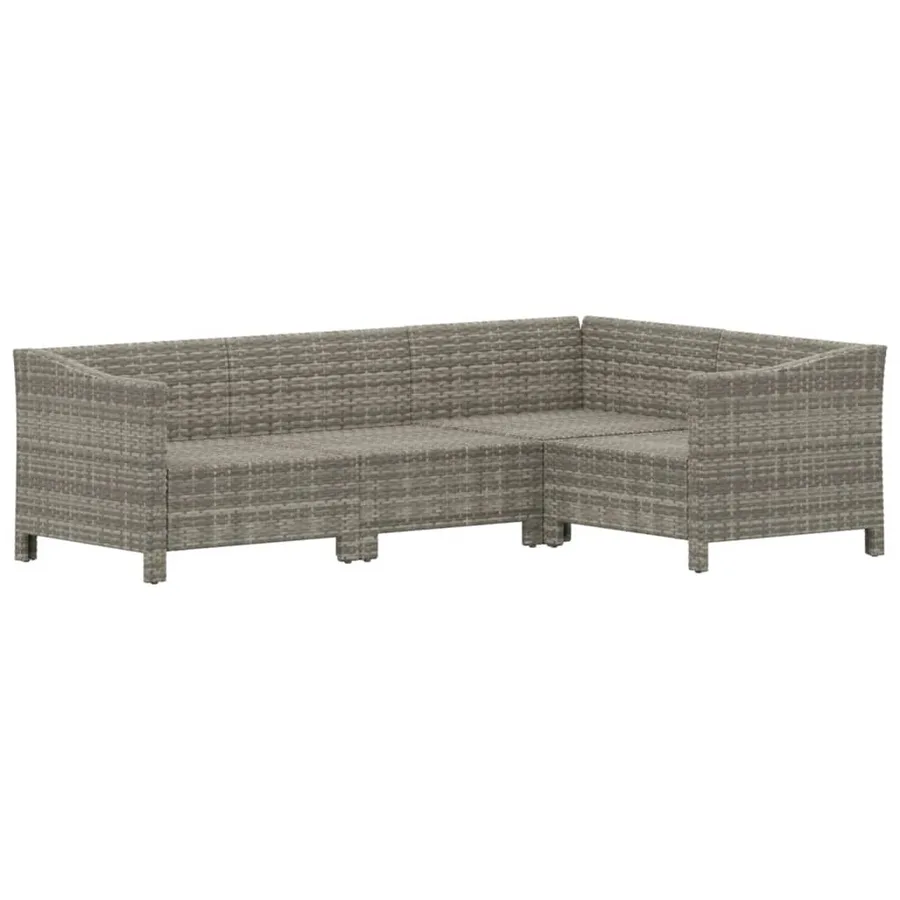 4 pcs Garden Lounge Set with Cushions Grey Poly Rattan - 4