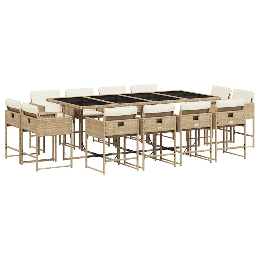 Ensemble à manger de jardin et coussins 13 pcs beige - 2