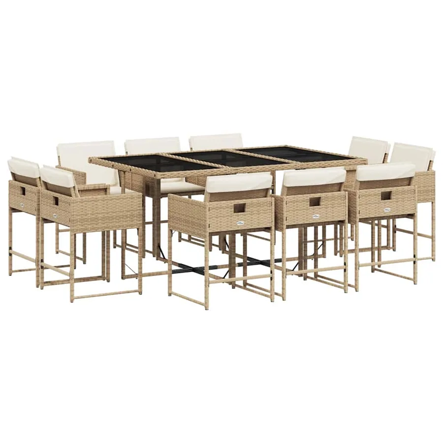 Ensemble à manger de jardin et coussins 11 pcs beige poly rotin - 2