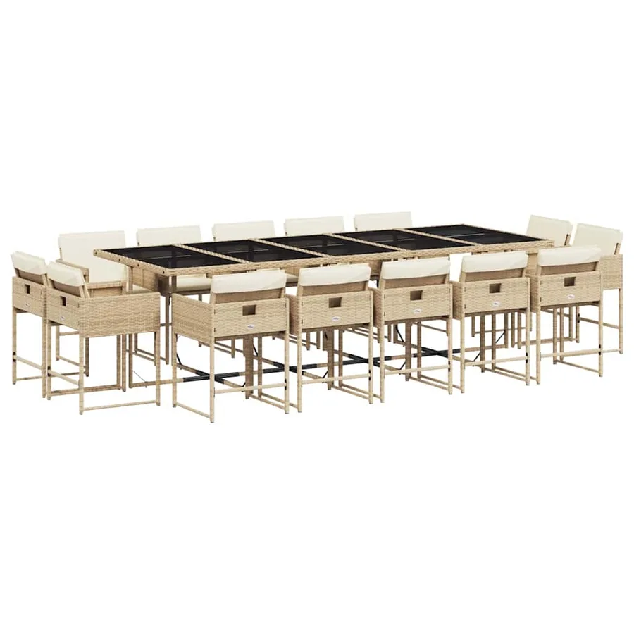 Ensemble à manger de jardin et coussins 15 pcs beige - 2