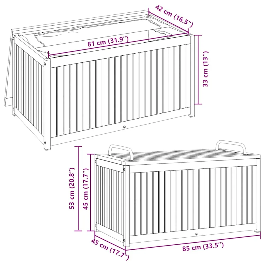 Boîte à coussins d'extérieur bois d'acacia solide et acier - 10