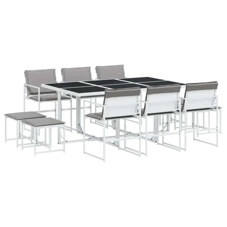 Ensemble à manger de jardin avec coussins 11pcs blanc textilène - 2