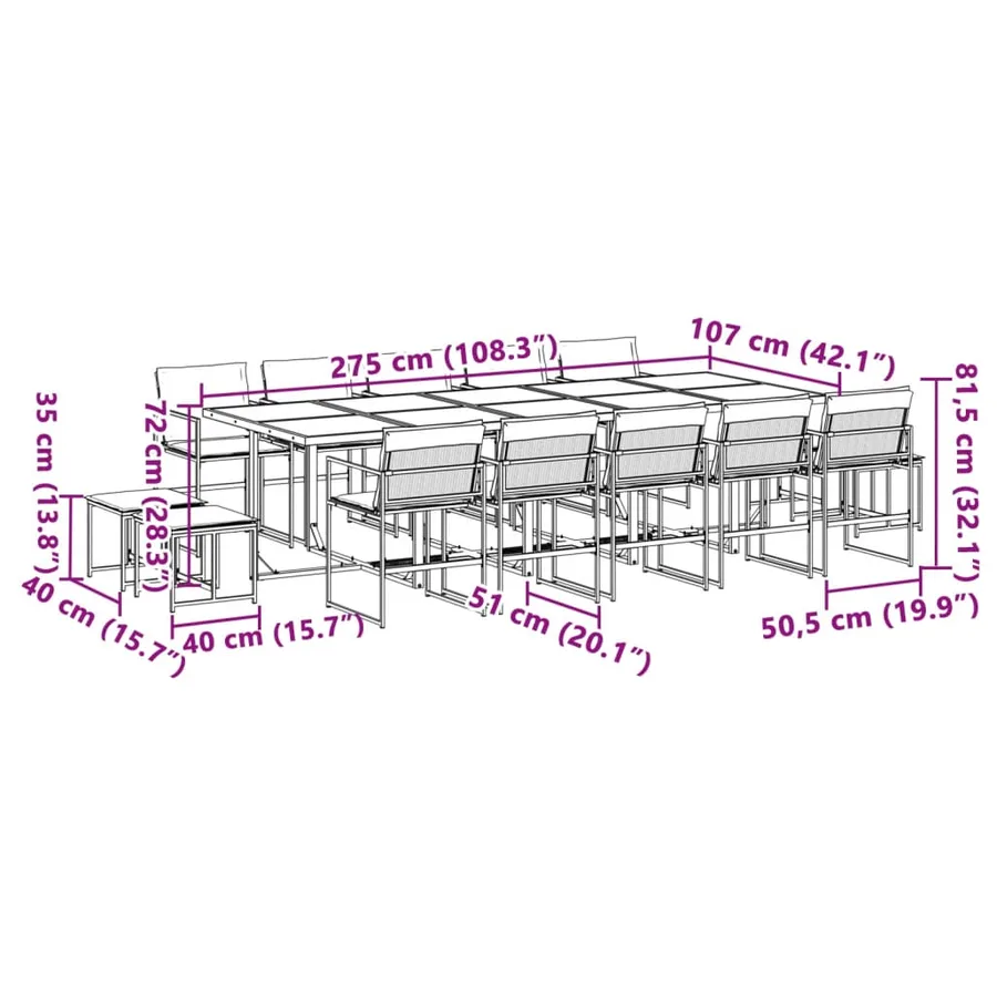 Ensemble à manger de jardin avec coussins 15pcs blanc textilène - 11