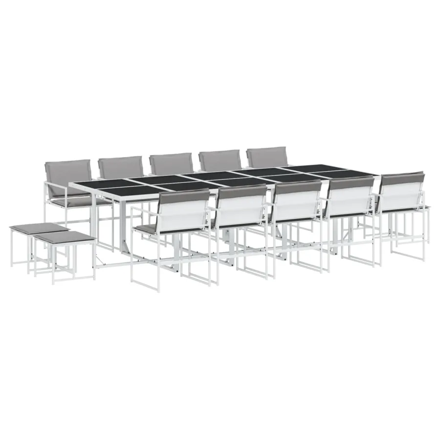 Ensemble à manger de jardin avec coussins 15pcs blanc textilène - 2