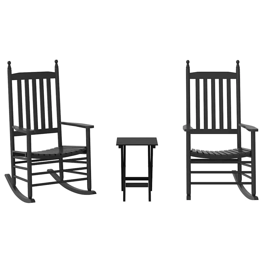 Chaises à bascule lot de 2 table pliable noir massif peuplier - 2