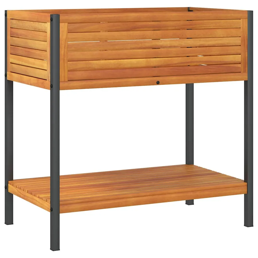 Jardinière et étagère 80x45x80 cm bois massif d'acacia et acier - 2