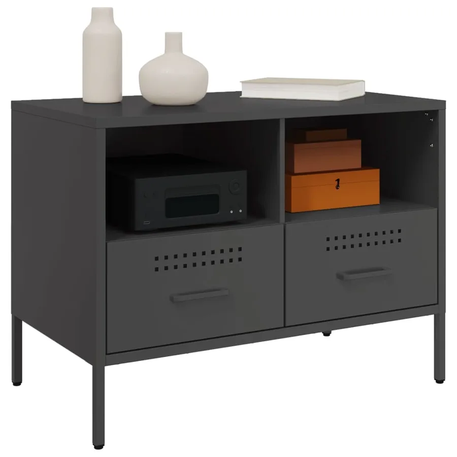Meuble TV noir 68x39x50,5 cm acier - 4