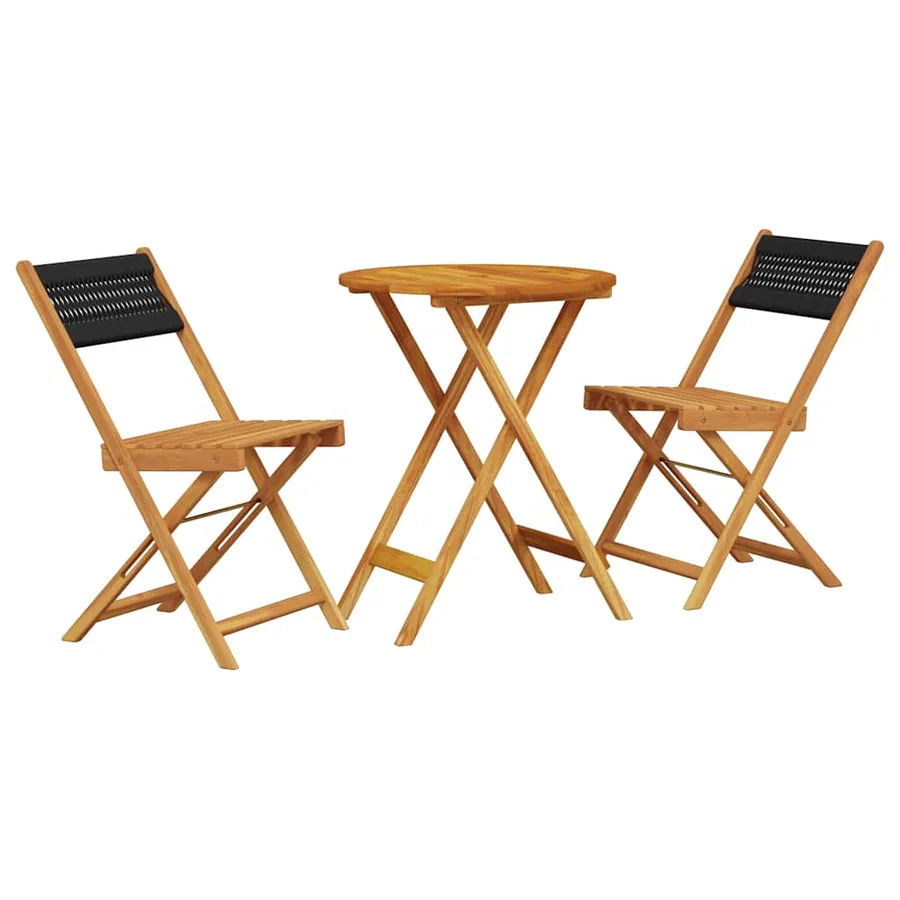 Ensemble de bistro 3 pcs noir polypropylène et bois massif - 2