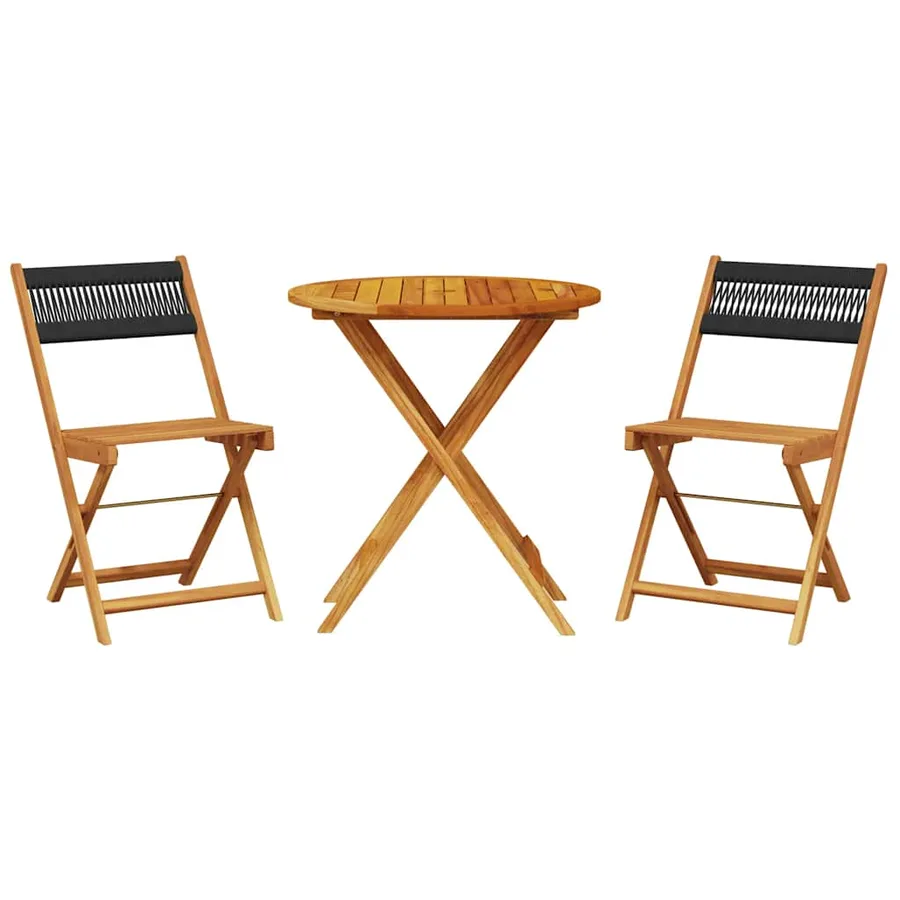 Ensemble de bistro 3 pcs noir polypropylène et bois massif - 2