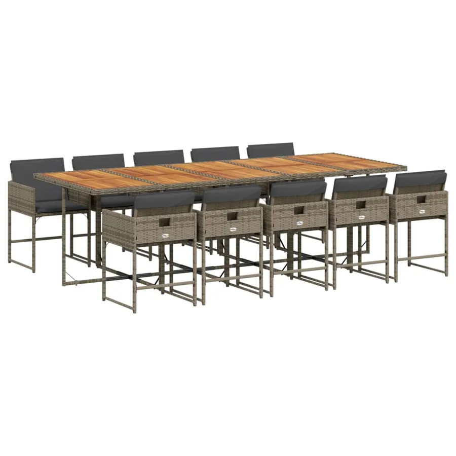 Ensemble à manger de jardin 11pcs avec coussins gris poly rotin - 2