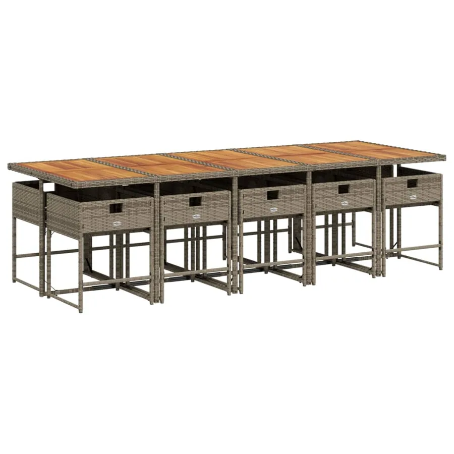 Ensemble à manger de jardin 11pcs avec coussins gris poly rotin - 3