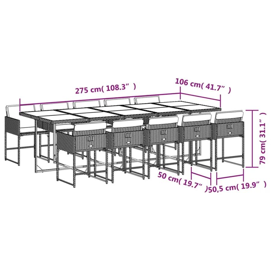Ensemble à manger de jardin 11pcs avec coussins gris poly rotin - 9
