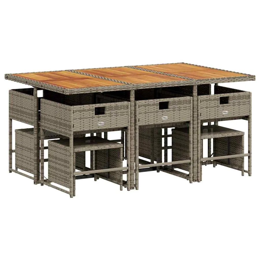 Ensemble à manger de jardin 11pcs avec coussins gris poly rotin - 5