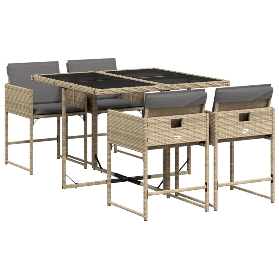 Ensemble à manger de jardin coussins 5 pcs mélange beige rotin - 2