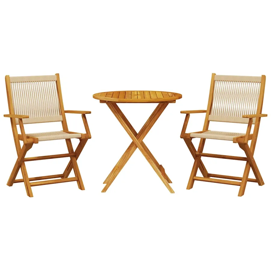 Ensemble de bistro 3 pcs beige polypropylène et bois massif - 2