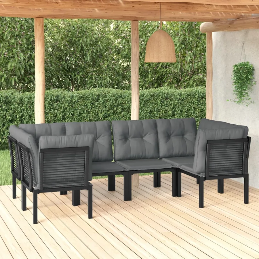 6 pcs Garden Lounge Set Black and Grey Poly Rattan