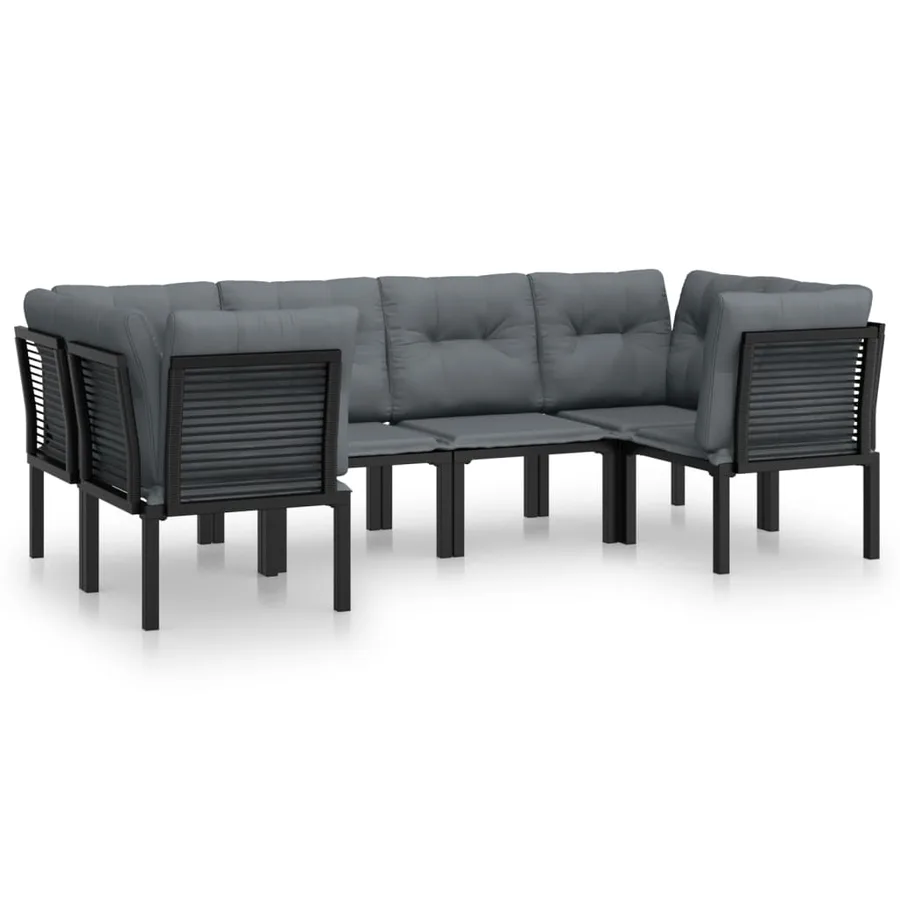 Salon de jardin 6 pcs noir et gris résine tressée - 2