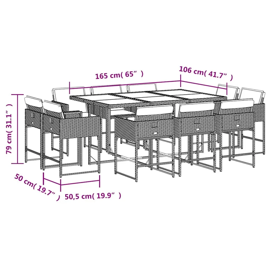 Ensemble à manger de jardin 11pcs avec coussins gris poly rotin - 8