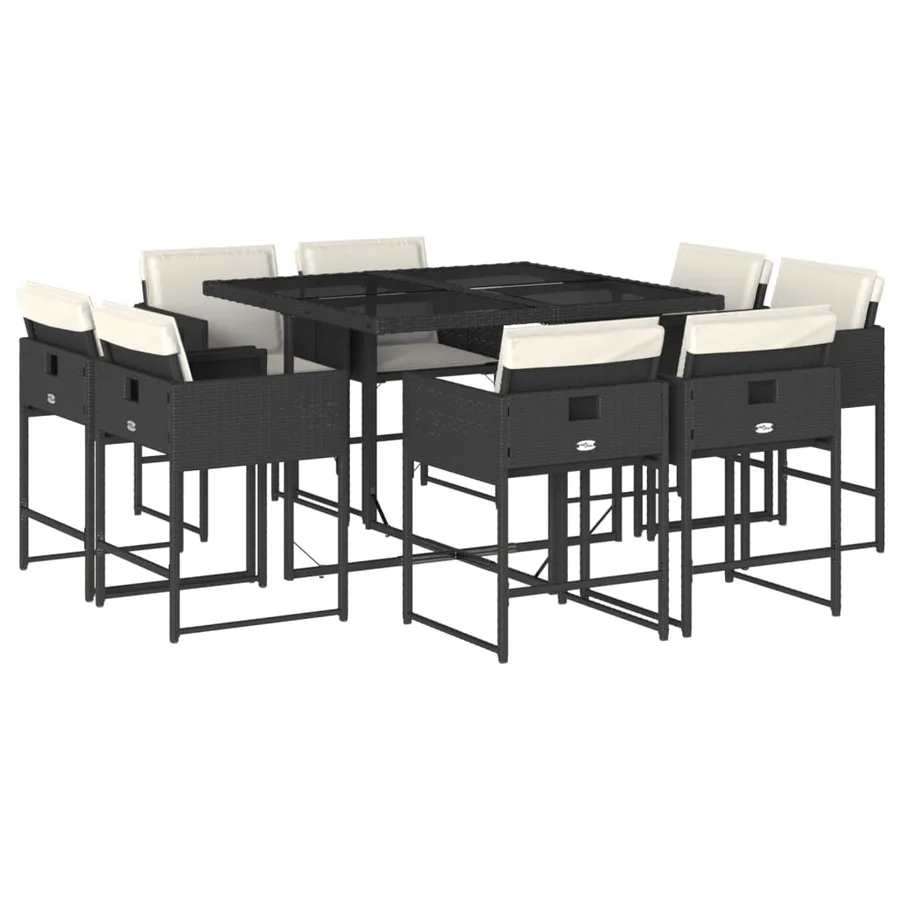 Ensemble à manger de jardin 9pcs coussins noir résine tressée - 2
