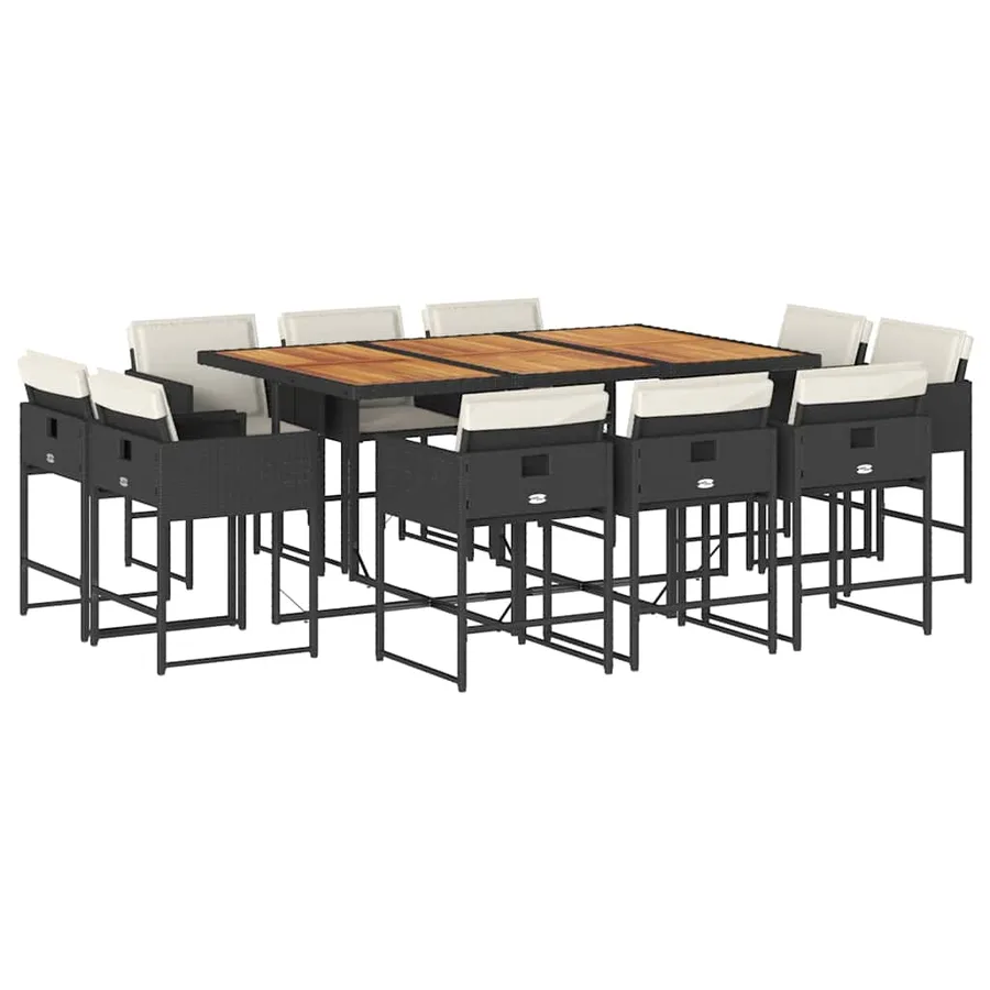 Ensemble à manger de jardin 11 pcs coussins noir résine tressée - 2