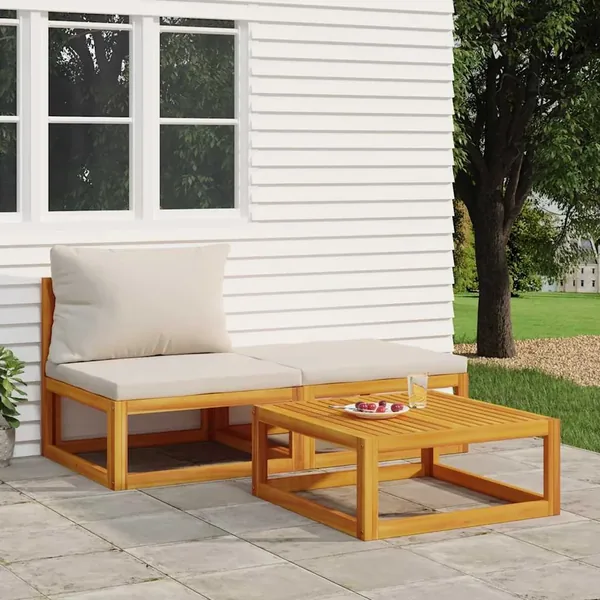 Garden lounge set 3 pcs with cushions solid acacia wood
