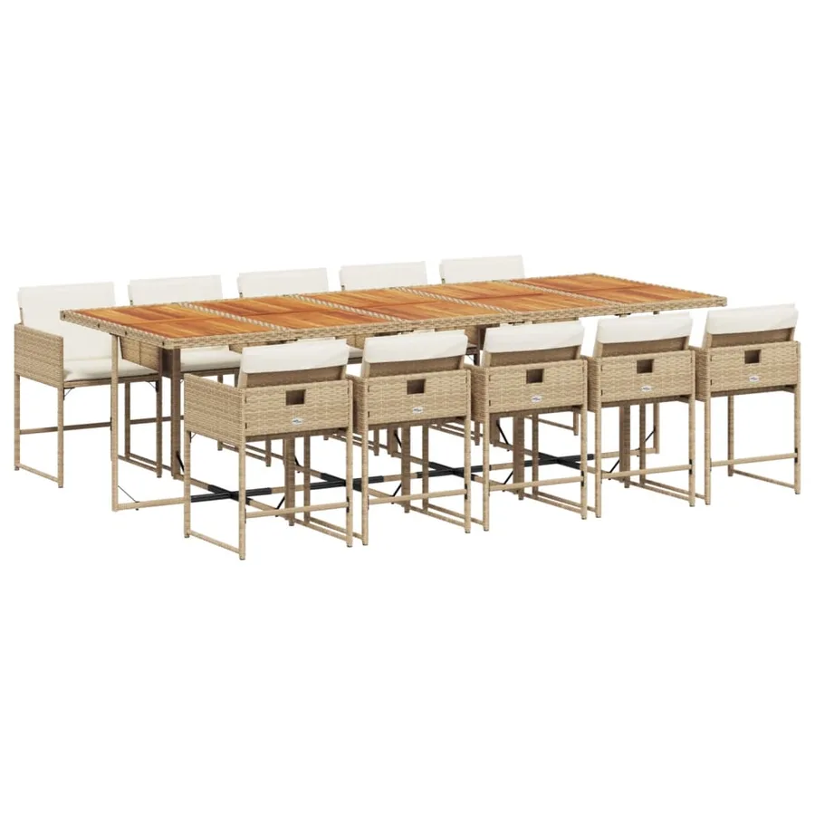Ensemble à manger de jardin et coussins 11 pcs beige poly rotin - 2
