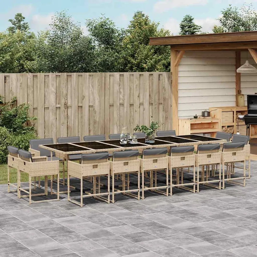 Ensemble à manger de jardin et coussins 17 pcs mélange beige