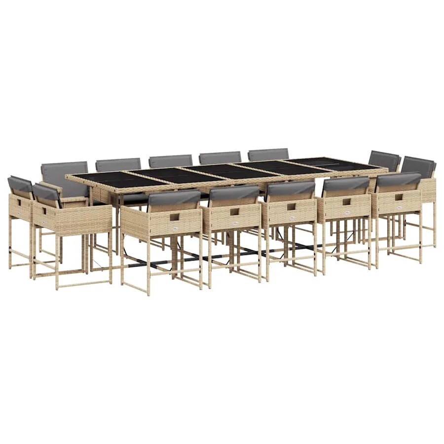 Ensemble à manger de jardin et coussins 15 pcs mélange beige - 2